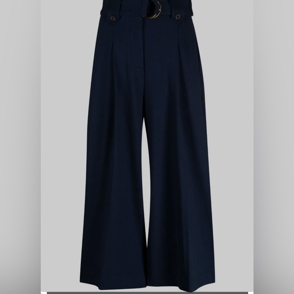 Lauren Ralph Lauren Cropped Pleated Wide Leg Trousers  Sz Large With Belt NAVY - Picture 14 of 14